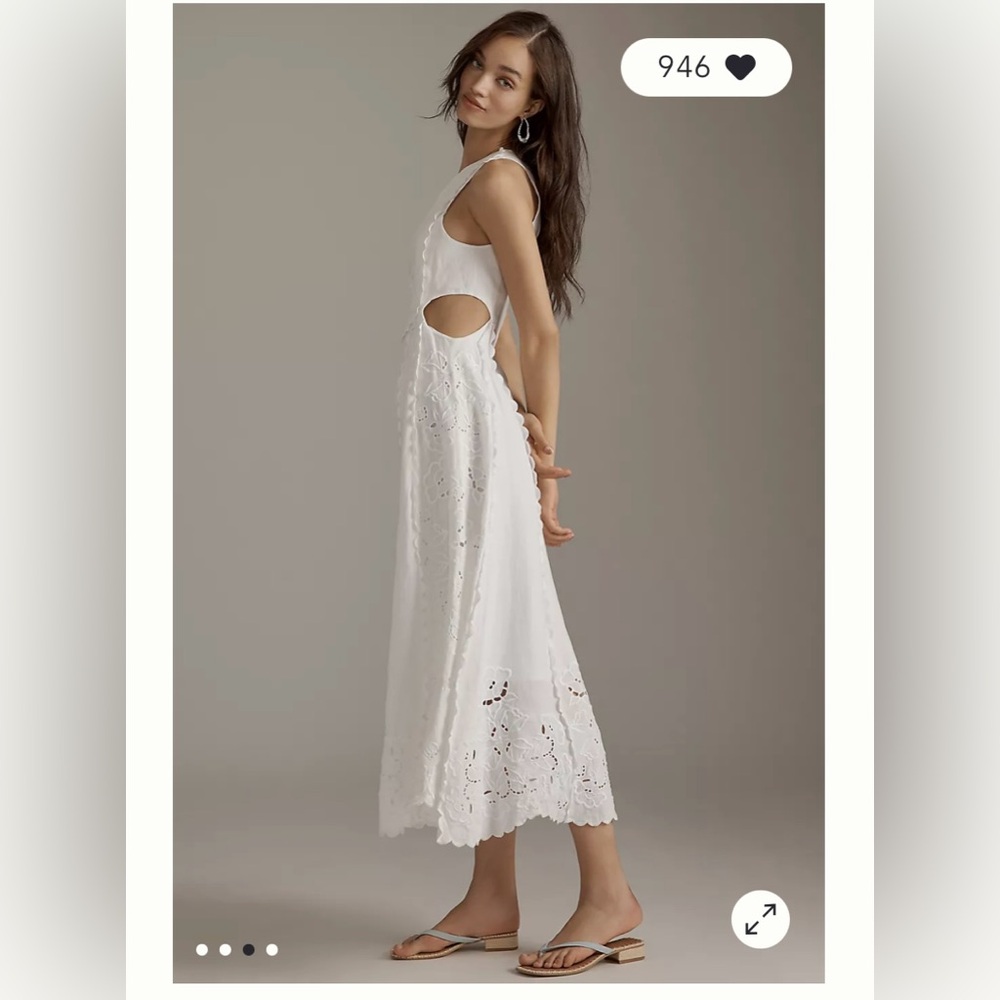 Anthropologie White Embroidered Midi Dress - Picture 3 of 8
